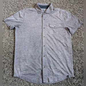 Prana Breathe Purple Heather Performance Short Sleeve Button Shirt Men's M